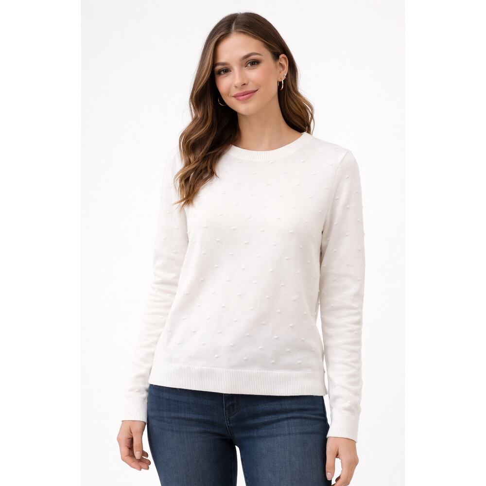 Talbots White Swiss Dot Crewneck Long Sleeve Sweater Large